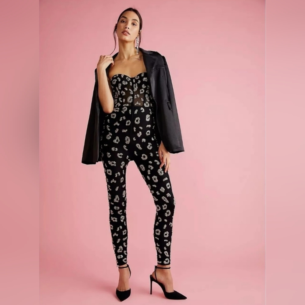 Retrofete by Free People Kendall Jumpsuit in Black & Silver Leopard - size S